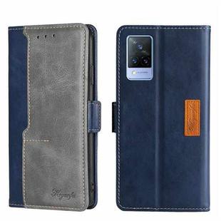 For vivo V21 4G/V21 5G Contrast Color Side Buckle Leather Phone Case(Blue + Grey)