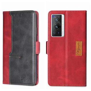 For vivo X70 Pro Contrast Color Side Buckle Leather Phone Case(Red + Black)