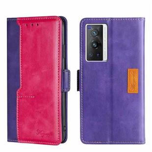 For vivo X70 Pro Contrast Color Side Buckle Leather Phone Case(Purple + Rose Red)