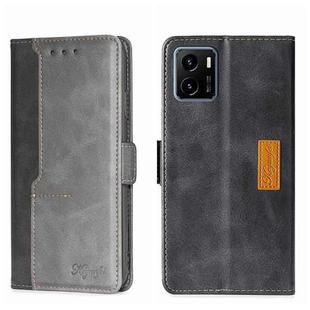 For vivo Y15S Global Contrast Color Side Buckle Leather Phone Case(Black + Grey)