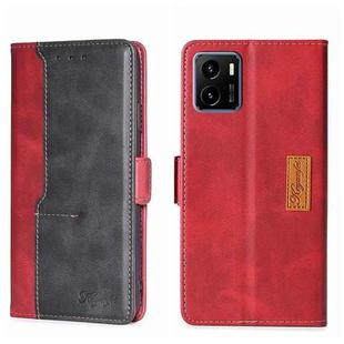 For vivo Y15S Global Contrast Color Side Buckle Leather Phone Case(Red + Black)
