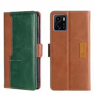 For vivo Y15S Global Contrast Color Side Buckle Leather Phone Case(Light Brown + Green)