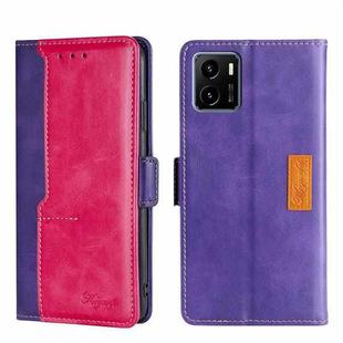 For vivo Y15S Global Contrast Color Side Buckle Leather Phone Case(Purple + Rose Red)