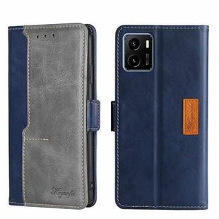For vivo Y15S Global Contrast Color Side Buckle Leather Phone Case(Blue + Grey)