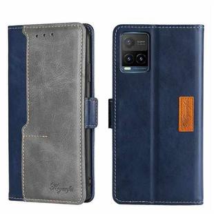 For vivo Y21/Y21S/Y33S Contrast Color Side Buckle Leather Phone Case(Blue + Grey)
