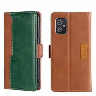 For Asus ZenFone 8 ZS590KS Contrast Color Side Buckle Leather Phone Case(Light Brown + Green)