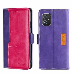 For Asus ZenFone 8 ZS590KS Contrast Color Side Buckle Leather Phone Case(Purple + Rose Red)