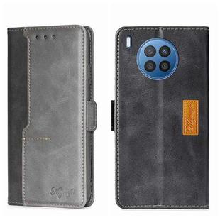For Huawei Nova 8i Contrast Color Side Buckle Leather Phone Case(Black + Grey)