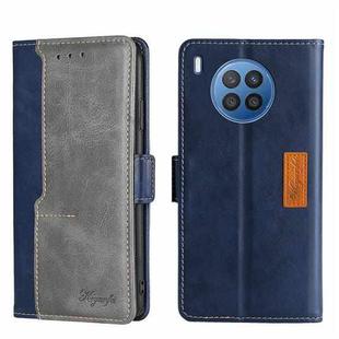 For Huawei Nova 8i Contrast Color Side Buckle Leather Phone Case(Blue + Grey)