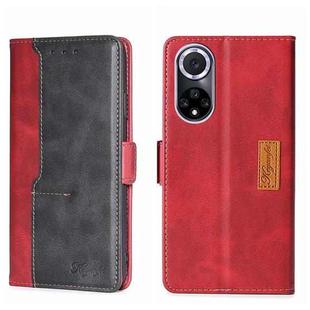For Huawei Nova 9 Contrast Color Side Buckle Leather Phone Case(Red + Black)