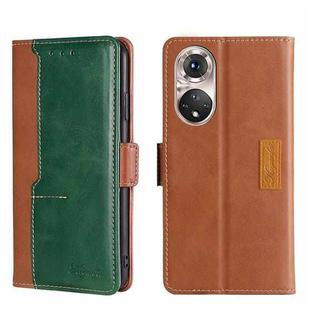 For Honor 50 Pro Contrast Color Side Buckle Leather Phone Case(Light Brown + Green)