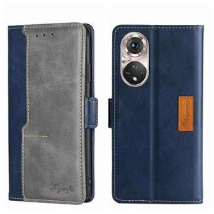 For Honor 50 Pro Contrast Color Side Buckle Leather Phone Case(Blue + Grey)
