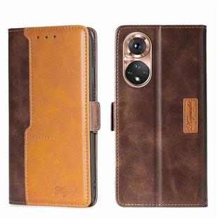 For Honor 50 Contrast Color Side Buckle Leather Phone Case(Dark Brown + Gold)