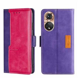 For Honor 50 Contrast Color Side Buckle Leather Phone Case(Purple + Rose Red)