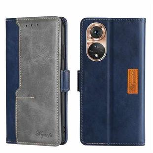 For Honor 50 Contrast Color Side Buckle Leather Phone Case(Blue + Grey)