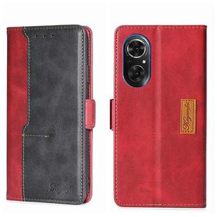 For Honor 50 SE Contrast Color Side Buckle Leather Phone Case(Red + Black)