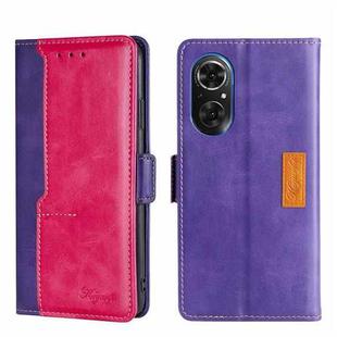 For Honor 50 SE Contrast Color Side Buckle Leather Phone Case(Purple + Rose Red)