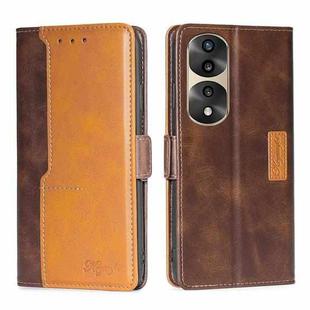 For Honor 70 Pro/70 Pro+ Contrast Color Side Buckle Leather Phone Case(Dark Brown + Gold)