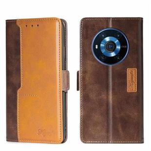 For Honor Magic3 Contrast Color Side Buckle Leather Phone Case(Dark Brown + Gold)