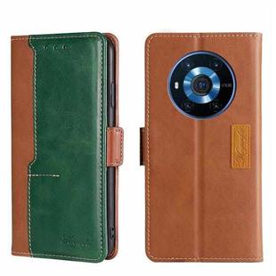 For Honor Magic3 Contrast Color Side Buckle Leather Phone Case(Light Brown + Green)