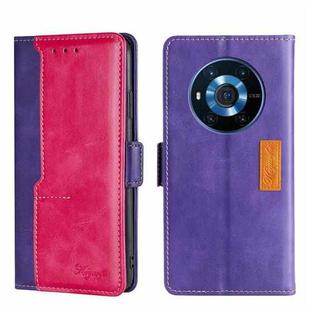 For Honor Magic3 Contrast Color Side Buckle Leather Phone Case(Purple + Rose Red)