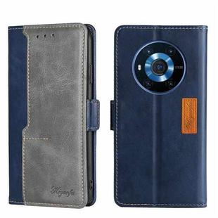 For Honor Magic3 Contrast Color Side Buckle Leather Phone Case(Blue + Grey)