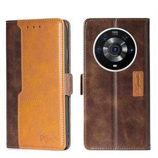 For Honor Magic3 Pro Contrast Color Side Buckle Leather Phone Case(Dark Brown + Gold)