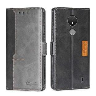 For Nokia C21 Contrast Color Side Buckle Leather Phone Case(Black + Grey)