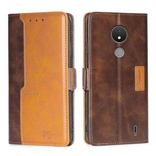 For Nokia C21 Contrast Color Side Buckle Leather Phone Case(Dark Brown + Gold)