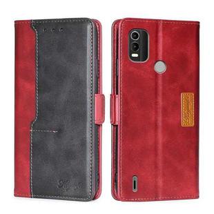 For Nokia C21 Plus Contrast Color Side Buckle Leather Phone Case(Red + Black)