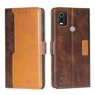 For Nokia C21 Plus Contrast Color Side Buckle Leather Phone Case(Dark Brown + Gold)