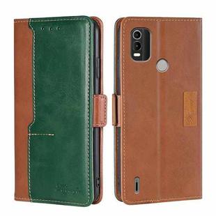 For Nokia C21 Plus Contrast Color Side Buckle Leather Phone Case(Light Brown + Green)