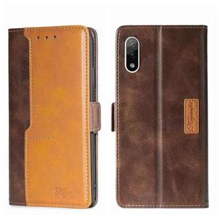 For Sony Xperia ACE II Contrast Color Side Buckle Leather Phone Case(Dark Brown + Gold)