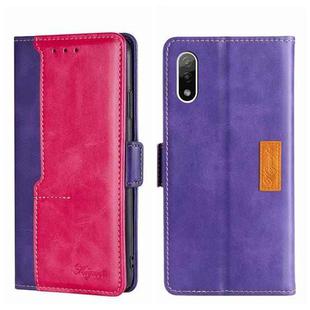 For Sony Xperia ACE II Contrast Color Side Buckle Leather Phone Case(Purple + Rose Red)