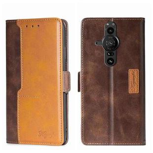 For Sony Xperia Pro-I Contrast Color Side Buckle Leather Phone Case(Dark Brown + Gold)