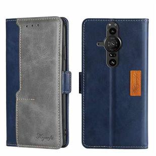 For Sony Xperia Pro-I Contrast Color Side Buckle Leather Phone Case(Blue + Grey)