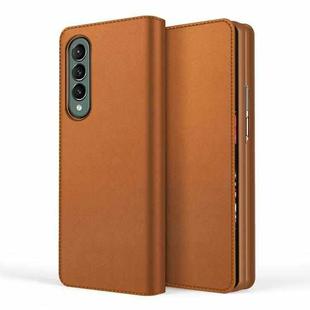 For Samsung Galaxy Z Fold4 Split Type Horizontal Flip Foldable Leather Phone Case(Plain Brown)
