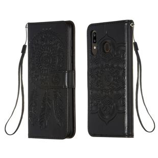 For Galaxy A20 / A30 Dream Catcher Printing Horizontal Flip Leather Case with Holder & Card Slots & Wallet & Lanyard(Black)