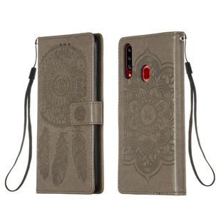 For Galaxy A20s Dream Catcher Printing Horizontal Flip Leather Case with Holder & Card Slots & Wallet & Lanyard(Grey)