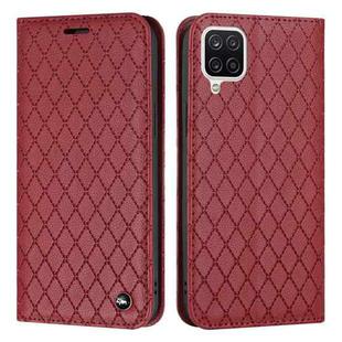 For Samsung Galaxy A12 / M12 S11 RFID Diamond Lattice Flip Leather Phone Case(Red)