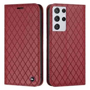 For Samsung Galaxy S21 Ultra 5G S11 RFID Diamond Lattice Flip Leather Phone Case(Red)