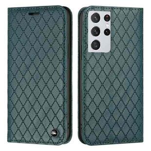 For Samsung Galaxy S21 Ultra 5G S11 RFID Diamond Lattice Flip Leather Phone Case(Green)