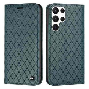 For Samsung Galaxy S22 Ultra 5G S11 RFID Diamond Lattice Flip Leather Phone Case(Green)