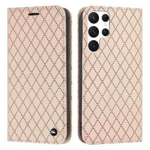 For Samsung Galaxy S22 Ultra 5G S11 RFID Diamond Lattice Flip Leather Phone Case(Light Pink)