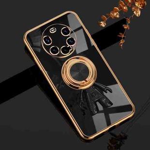For Huawei Mate 40 Pro+ 6D Plating Astronaut Ring Kickstand Phone Case(Black)