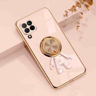 For Huawei nova 6 SE 6D Plating Astronaut Ring Kickstand Phone Case(Light Pink)