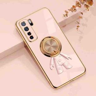 For Huawei nova 7 SE 6D Plating Astronaut Ring Kickstand Phone Case(Light Pink)