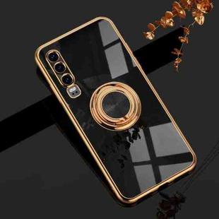 For Huawei P30 6D Plating Astronaut Ring Kickstand Phone Case(Black)