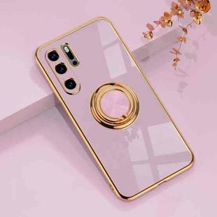 For Huawei P30 Pro 6D Plating Astronaut Ring Kickstand Phone Case(Light Purple)