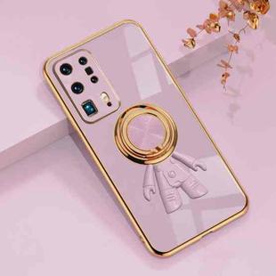 For Huawei P40 Pro+ 6D Plating Astronaut Ring Kickstand Phone Case(Light Purple)